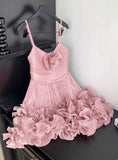 Cute Pink Spaghetti Strap Ruffle Design A-Line Homecoming Dress Party Dress Prom Dresses HZ0319