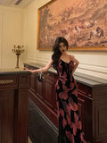 Vintage Spaghetti Strap V-neck Floral Butterfly Design Elegant Sheath Chiffon Evening Dress Prom Dress HZ0319