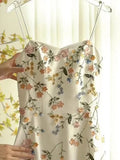 Vintage Beige Spaghetti Strap Floral Applique Design Elegant A-Line Evening Dress Prom Dress HZ0319