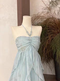 Floral Ruffle Design Halter Dress Elegant A-line Chiffon Evening Party Dress HZ0319