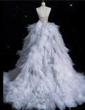 Vintage Sparkling Beaded Mermaid Design Strapless Princess Wedding Dress, HZ0319