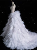 Vintage Sparkling Beaded Mermaid Design Strapless Princess Wedding Dress, HZ0319