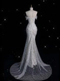 Elegant Sparkling Sequin Mermaid Design Off-the-shoulder Princess Wedding Dress, HZ0319