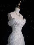 Elegant Sparkling Sequin Mermaid Design Off-the-shoulder Princess Wedding Dress, HZ0319