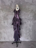 Retro Spaghetti Strap Irregular Ruffled Detachable Rose Design Elegant Satin Evening Dress Prom Dress HZ0319