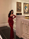 Vintage Red Spaghetti Strap Gloves Design Elegant Sheath Evening Dress Prom Dress HZ0319