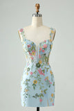 New Fashion Floral Embroidery Design A-line Strap Short Homecoming Dress, HZ0319