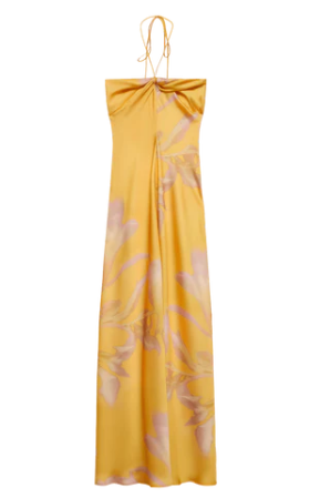 Yellow A-Line Halter Satin Long Party Dress Wedding Guest Dress, HZ0319