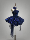 Royal Blue Strapless A-Line Tiered Short Party Dresses Homecoming Dresses, HZ0319