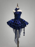 Royal Blue Strapless A-Line Tiered Short Party Dresses Homecoming Dresses, HZ0319