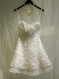 Lovely White Spaghetti Straps A-Line Lace Short Party Dresses Birthsday Outfits, HZ0319