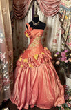Vintage Floral One Shoulder A-Line Satin Long Evening Ball Gown, HZ0319