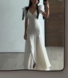 Elegant White A-Line Short Sleeves Long Party Dress Evening Dress, HZ0319
