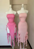 Pink Strapless Sheath Ruffles Long Party Dress Wedding Guest Dress, HZ0319