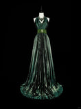 Dark Green Halter Neck A-Line Beading Vintage Long Evening Party Dress, HZ0319