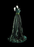 Dark Green Halter Neck A-Line Beading Vintage Long Evening Party Dress, HZ0319