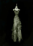 Green Straps Sheath Chiffon Vintage Long Prom Dress Evening Party Dress, HZ0319