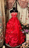 Red Strapless A-Line Satin Vintage Party Dress Formal Evening Gown, HZ0319