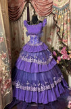 Purple Sleeveless A-Line Tiered Long Party Dress Vintage Evening Dress, HZ0319