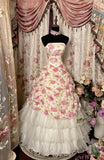 Strapless A-Line Rose Tiered Long Party Dress Vintage Evening Dress, HZ0319