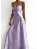 Lilac Spaghetti Straps A-Line Long Party Dress Wedding Guest Dress Birthday Outfits, HZ0319
