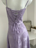 Lilac Spaghetti Straps A-Line Long Party Dress Wedding Guest Dress Birthday Outfits, HZ0319