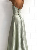 Green Straps A-Line Long Party Dress Wedding Guest Dress Birthday Outfits, HZ0319