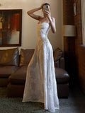 White Straps A-Line Long Party Dress Wedding Guest Dress Birthday Outfits, HZ0319