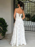 White Straps A-Line Long Party Dress Wedding Guest Dress Birthday Outfits, HZ0319