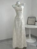 White Straps A-Line Long Party Dress Wedding Guest Dress Birthday Outfits, HZ0319
