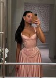 Elegant Pink Straps A-Line Satin Long Party Dress Bridesmaid Dress, HZ0319