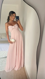 Pink Strapless A-Line Long Formal Party Dress Wedding Guest Dress, HZ0319