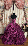 Dark Purple Strapless A-Line Chiffon Vintage Long Prom Dress Evening Gown, HZ0319