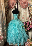 Tiffany Blue Strapless Beading Organza Vintage Long Party Dress Evening Gown, HZ0319