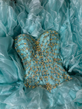 Tiffany Blue Strapless Beading Organza Vintage Long Party Dress Evening Gown, HZ0319