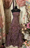 Elegant Strapless A-Line Organza Tiered Retro Long Party Dress Evening Gown, HZ0319