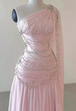 Pink One Shoulder A-Line Beading Chiffon Long Party Dress Formal Prom Dress, HZ0319