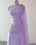 Pink One Shoulder A-Line Beading Chiffon Long Party Dress Formal Prom Dress, HZ0319