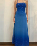 Navy Ombre Spaghetti Straps A-Line Beading Long Prom Dress Vintage Party Dress, HZ0319