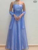 Lilac Spaghetti Straps A-Line Beading Long Prom Dress Vintage Party Dress, HZ0319