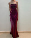 Dark Red Straps Beading Sheath Satin Long Prom Dress Vintage Party Dress, HZ0319