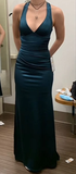 Green V Neck Mermaid Satin Long Party Dress Evening Gown HZ0319