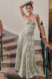 Vintage Floral Jacquard Spaghetti Strap Design Prom Dress Evening Dress HZ0319