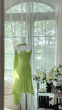 Chic Green Sequin Spaghetti Strap A-line Chiffon Party Dresses Homecoming Dresses, HZ0319